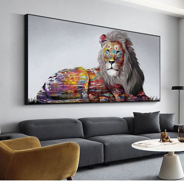 Renkli sanat aslan kaplan at tuval boyama hayvan duvar posterleri ve baskı resimleri oturma odası ev duvar dekorasyon