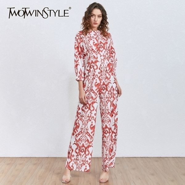 

twotwinstyle casual printed jumpsuit female long sleeve high waist wide leg jumpsuits women fashion clothes spring new y200904, Black;white