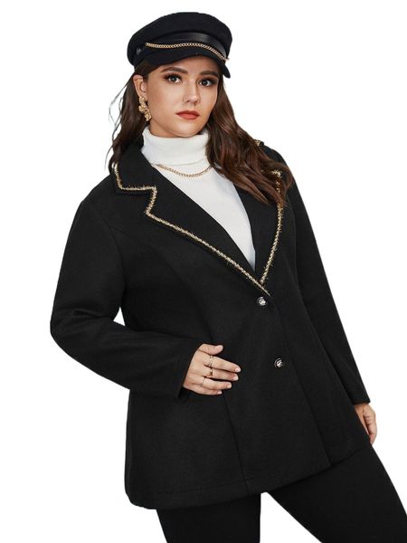 

plus contrast binding button front overcoat m745#, Black