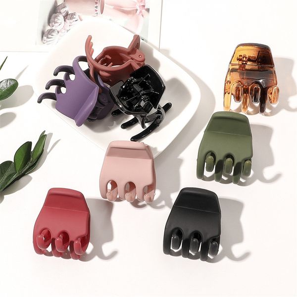 

yamog women small size three teeth hair clips clamp pure color frosted plastic alloy hair claw clip female head wear ponytail scrunchies hai, Slivery;golden