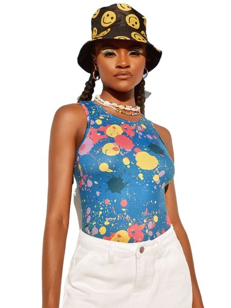 

x lee chester splash ink print bodysuit p8fm#, White