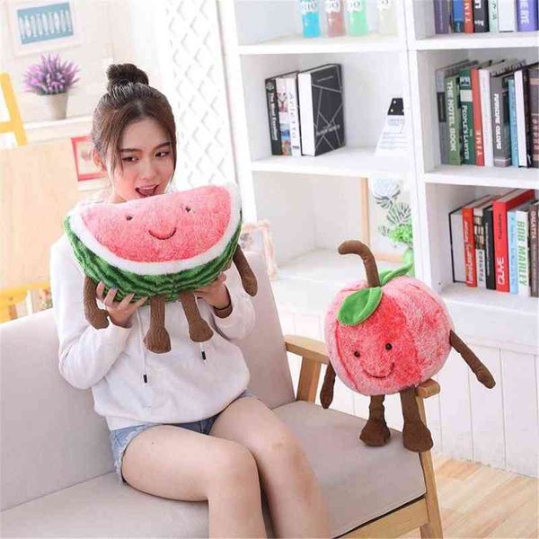 Nettes Cartoon Lächeln Wassermelone Kirsche Plüsch gefüllte Spielzeugpuppen Früchte weiche Kissen Kawaii Kinder Mädchen Geschenke J220704