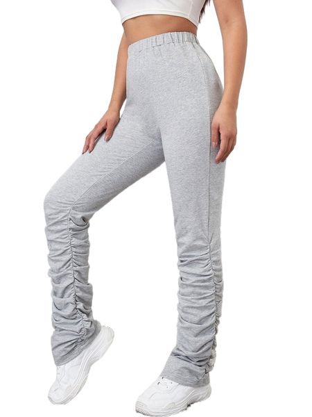 

heather gray stacked pants 41ls#, Black;white