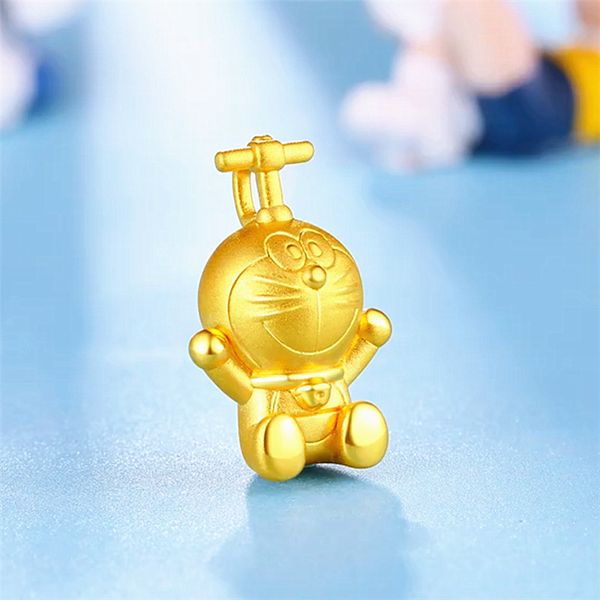 Trend Charm Sand Vergoldete Anime Doraemon Katze Anhänger Halskette Neutraler Schmuck Kreative süße Bambuslibelle