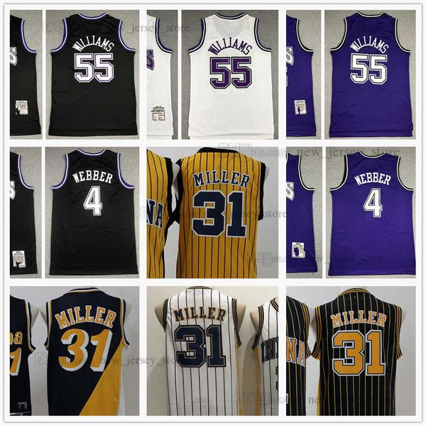 

mitchell and ness 1998-99 basketball jason 55 williams jersey white chris 4 webber retro reggie 31 miller stitched black yellow jerseys, Black;red