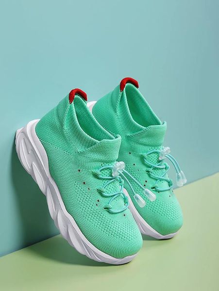 

boys lace-up front breathable running shoes she, Black