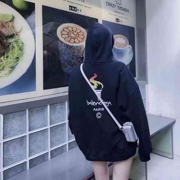 

2022 designer bal hoodies and coats 21fw torch embroidery letter log, Black
