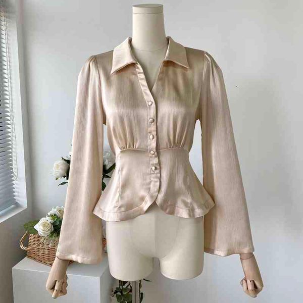 

women's polos foreign trade original single niche design foreign style professional slim fit lace up bow luster breasted versatile shir, White