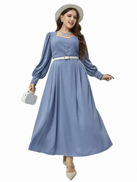 

plus sweetheart neck lantern sleeve dress without belt s670#, Black