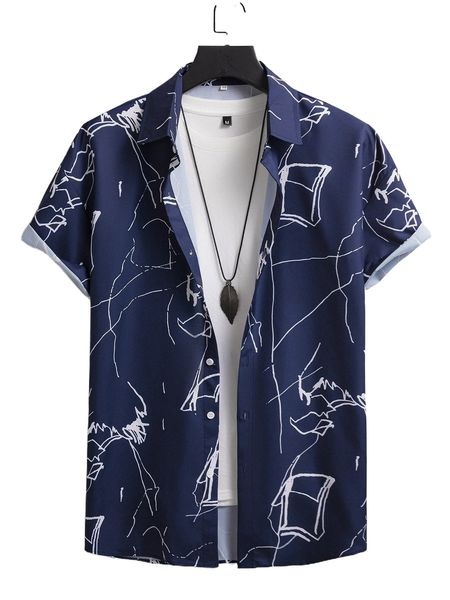 

men random graphic print button up shirt without tee e0ej#, White;black