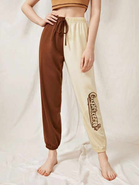 

capricorn print colorblock knot waist sleep pants x5q1#, Black;red