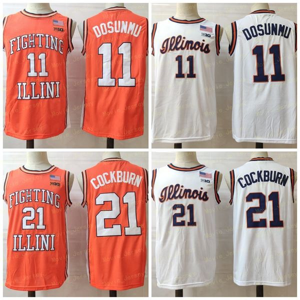 

stock illinois fighting illini basketball jersey ncaa college ayo dosunmu kofi cockburn trent frazier da'monte williams miller curbelo, Black