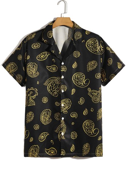 

romwe guys paisley button front shirt q3xm#, White;black