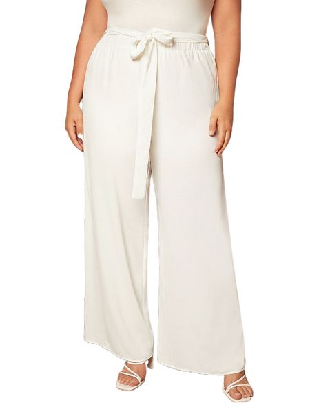 

plus wide leg belted pants x8qb#, Black