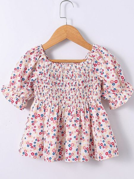 

little girl's broken flower bubble sleeve pleated shirt she, White;black