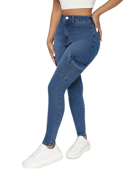

petite pocket side zipper fly jeans z2fv#, Blue