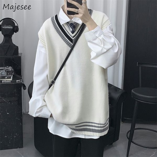 

oversize sweater vests men patchwork preppy style couple soft knitwear leisure hipster homme sleeveless jumpers allmatch 220817, White;black