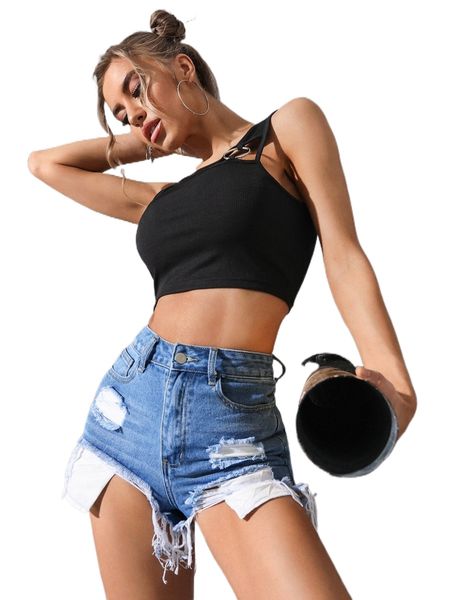 

high waist ripped raw hem denim shorts r0rc#, White;black