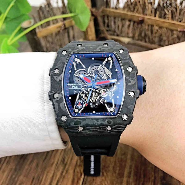 

watches wristwatch designer 2022 richa milles mens automatic mechanical watch carbon fiber personalized hollowed out tape luminous fashion, Slivery;golden