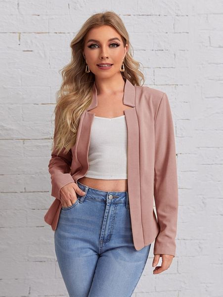 

solid notch neck blazer g7on#, White