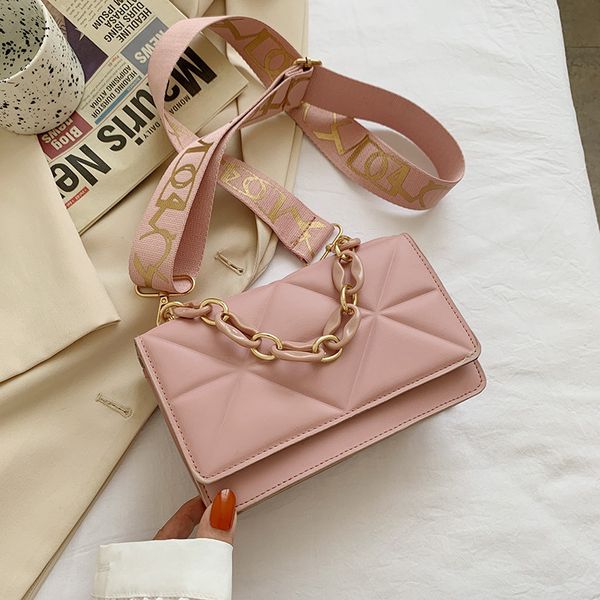 

2022 new fashion chain single shoulder crossbody bag wide shoulder strap pressed chequered small square bags