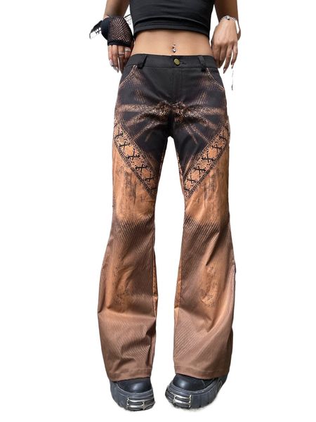 

graphic print wide leg pants without belt a7bs#, Black;white