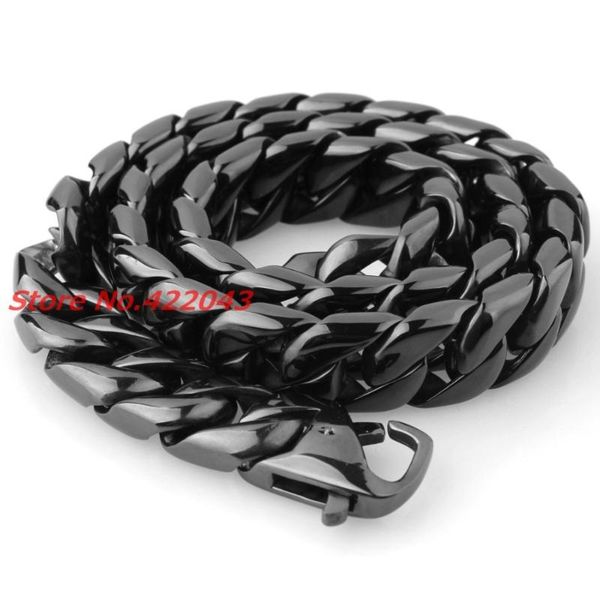 

chains 15mm heavy curb cuban link 316l stainless steel necklace men's boy's black chain bulk sale size jewelrychains, Silver