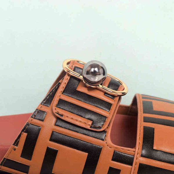 

fashion 2022 designer design quality brown ff pool slide sandals for women slippers flat slip on buckle man shoes flats sandal luxury, Black