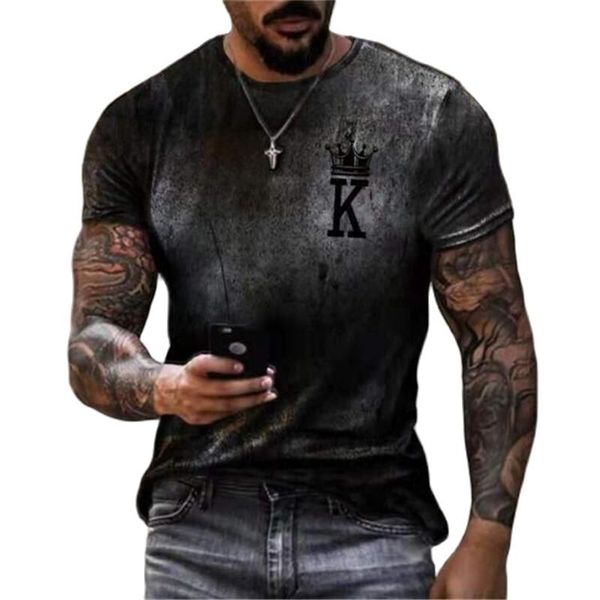 Poker K Gradient 3D Print с коротким рукавом Мужская футболка Европейская и американская мода Мужская летняя уличная одежда с круглым вырезом Футболка большого размера 220607