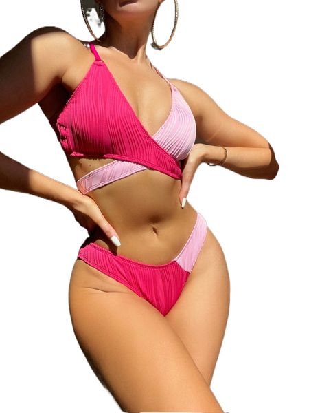 

color block wrap bikini swimsuit n0iy#, White;black