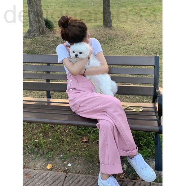 

women's pants & capris designer 10057# pants women's autumn and winter small pink straight tube loose wide leg denim suspenders 0v, Black;white