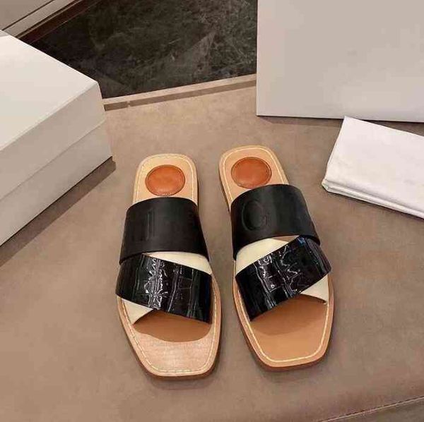 

slippers luxury design women shoes summer slipper beach outdoor flat woman woody mules sandals with box size 35-41 trif, Black
