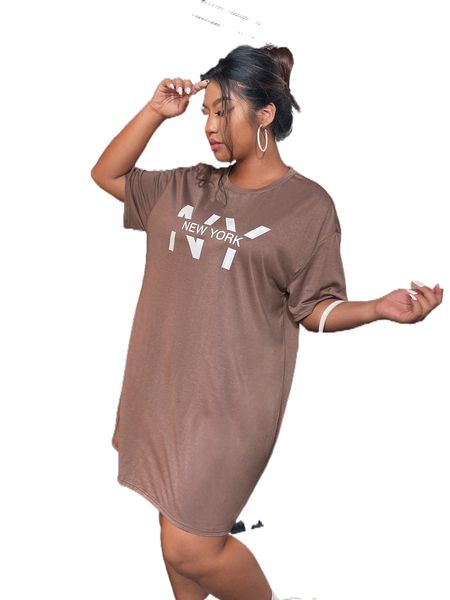 

plus letter graphic drop shoulder tee dress g9jt#, Black