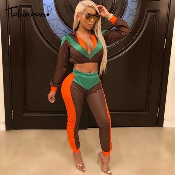 

tobinoone drawstring pants hooded crop two piece set solid tracksuit for women cotton fashion two piece outfits y200824, Gray