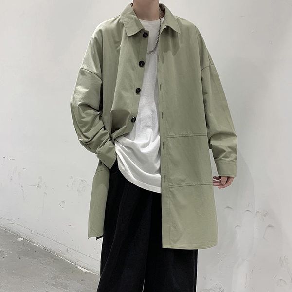 

men's trench coats multicolor coat men's fashion casual long men streetwear korean loose oversized windbreaker jacket mens overcoa, Tan;black