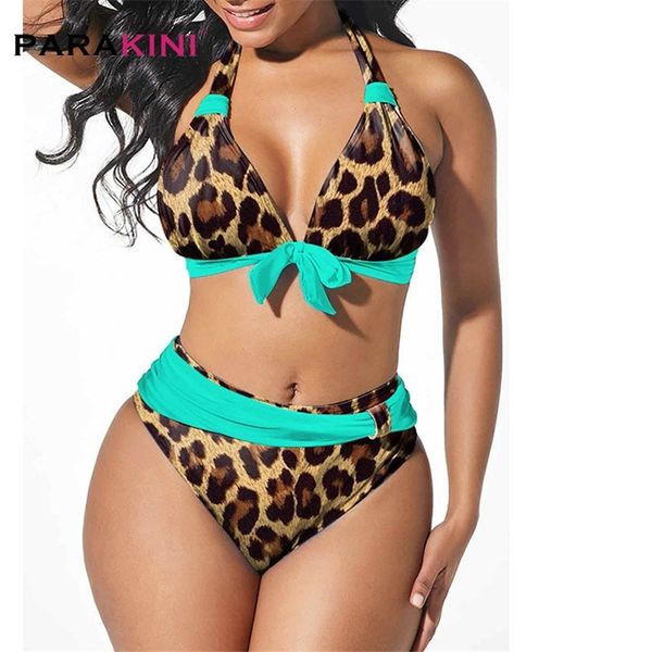 PARAKINI Donna Bowknot Bikini Dettaglio Stampa floreale Halter Neck Bikini Set Costume da bagno brasiliano Costume da bagno Plus Size Costumi da bagno 210319