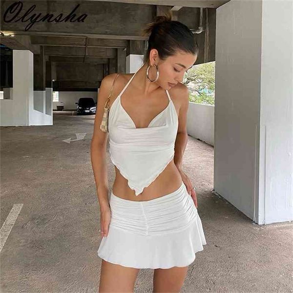 

halter backless tie crop woman white cropped camisole summer streetwear beach tube femme 210401