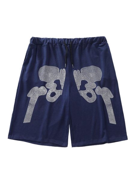 

men skeleton print drawstring waist shorts 97ws#, White;black