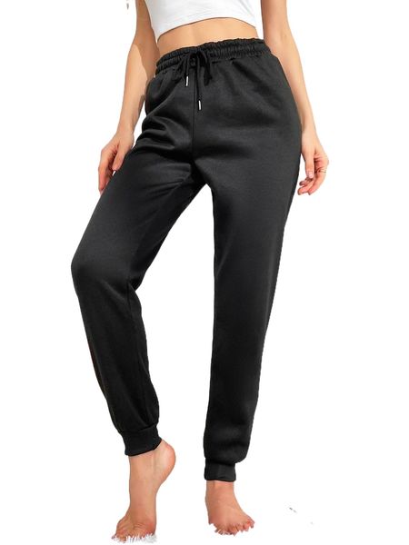 

solid drawstring waist sweatpants l3uw#, Black;white