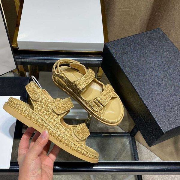 

luxurys brands designers sandals women gold chain woven straw mat flip flop shoes hight heel sandal summer quilted flap slipper genuine, Black