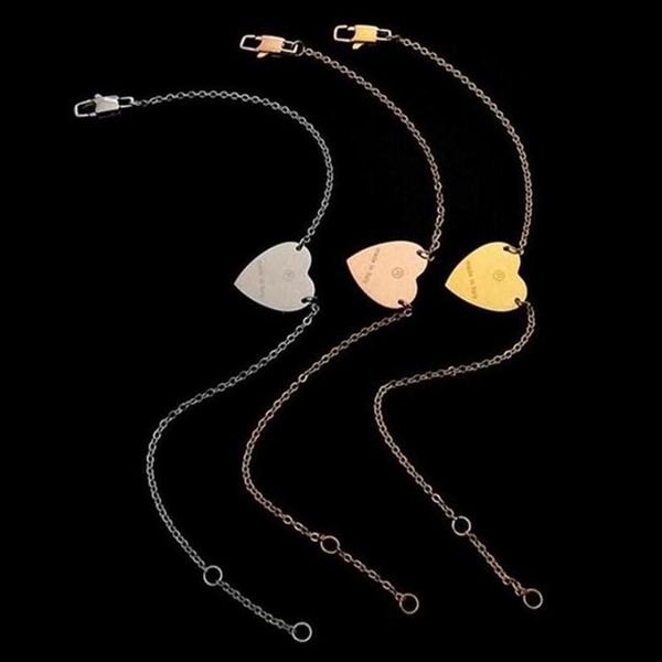 

never fading simple big heart pendant bangles 3 colors gold plated classic style logo printed women designer jewelry 21cm stainles252u, Black