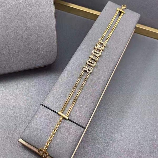 

design jewel double clavicle chain letter inlaid diamond necklace bracelet, Black