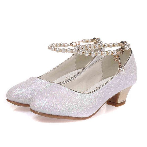 

ulknn girl beading high heel shoes 2022 girls princess sandals enfants dress shoes for girls kids summer sandals children party g220418, Black;red