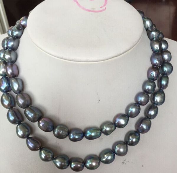 

one strands 10-12mm natural south sea black blue pearl necklace, Silver