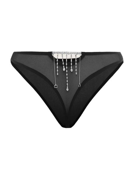 

plus rhinestone decor cut-out panty c0pv#, Black;white