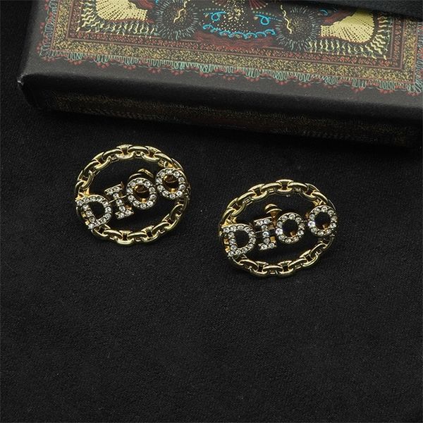 

80% off outlets ring chain letter full diamond women's design sense hollow temperament light luxury style earrings, Golden