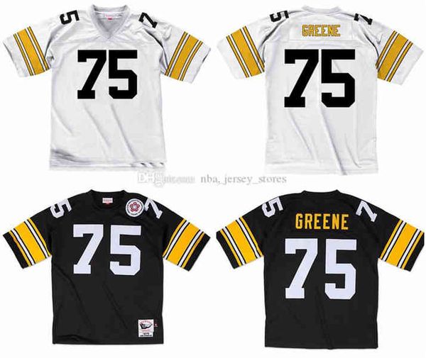

stitched football jersey 75 joe greene 1975 mitchell & ness retro rugby jerseys men women youth s-6xl, Black