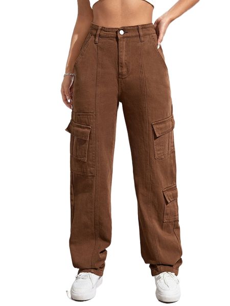 

high waist flap pocket cargo jeans d3t0#, Blue