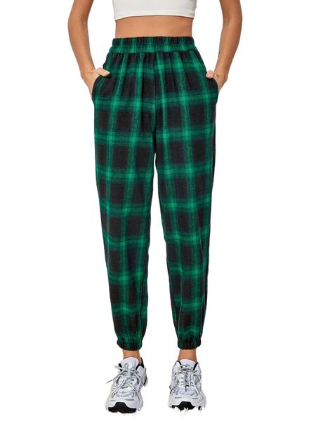 

high waist plaid pants w4xt#, Black;white