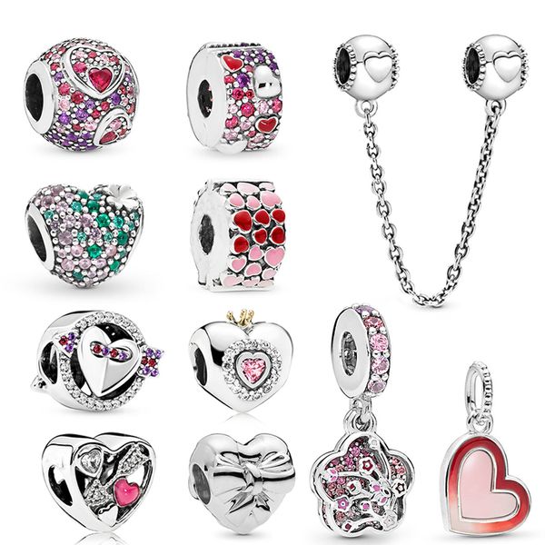 nuovo di alta qualità popolare argento sterling 925 a buon mercato romantico amore rosso perline di fascino per la collana del braccialetto di fascino pandora originale fai da te creazione di gioielli da donna